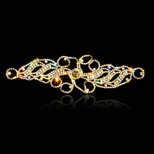 Cusack-Apliques de diamantes de imitación de cristal para vestido de boda, adornos de faja, manualidades, Flor de Oro plateado, reverso plano, 23,8x7 cm 2024 - compra barato
