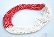 Collar de perlas de agua dulce, accesorio redondo, blanco, 3155, 6 filas, cuenta rojo, coral 2024 - compra barato