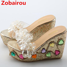 Zobairou chaussure femme flip flops high heels mules wedges rhinestone jeweled gladiator sandals luxury brand shoes women 2024 - buy cheap