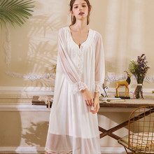 Autumn Sleep Wear Night Shirt Home Dress White Pink Cotton Nightgown Nightwear Women Sleepwear Lace Mesh Nightdress Nighty 2024 - buy cheap