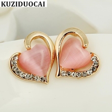 Kuziduocai New Fashion Jewelry Gold Color Opal Sweet Cute Love Heart Crystal Stud Earrings For Women Girls Gifts Pendientes E-51 2024 - buy cheap