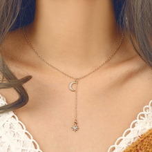 Trendy Korean Rhinestone Star Moon Pendant Necklaces Women Elegant Gold Chain Tassel Geometric Clavicle Necklace Jewelry YN93 2024 - buy cheap