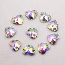 12mm Crystal AB heart shape Sew on Stone with 2 Holes Silver Flat back Rhinestone Beads for DIY clothing garments 2024 - buy cheap