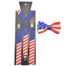 Hot Sale Men Women Suspenders America USA Flag Braces Bowtie Set Adult Bow Tie & Suspender Set 2024 - buy cheap