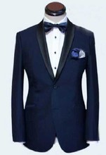 Темно-синий смокинг, индивидуальный костюм для жениха, свадебные костюмы на заказ темно-синего цвета для мужчин, мужские деловые костюмы с двумя кнопками и вырезом на лацкане 2024 - купить недорого