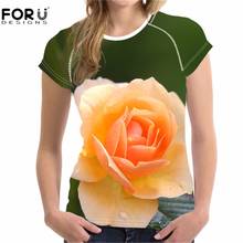 FORUDESIGNS Yellow Flower T-shirt 3D Floral Rose Tee Shirts for Women Girls T Shirts Female Short Sleeve Elastic Tees Casual XXL 2024 - buy cheap