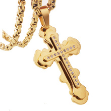 Fashion Cross Pendant Necklace for Men Gold Color Stainless Steel 5mm Byzantine Pendant Necklace for Men Jewelry 18-36 inch 2024 - buy cheap