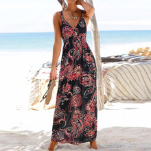 Bohemian Women Dress Summer Long Maxi Party Dress Ladies Boho V-Neck Printed Sleeveless Femme Beach Dresses Vestidos 2019 2024 - buy cheap