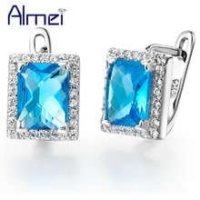 Almei 15% серьги для невесты серебряный цвет для женщин ювелирные изделия Brincos винтажные квадратные серьги-гвоздики с голубыми кристаллами ювелирные изделия Ohrring R142 2024 - купить недорого