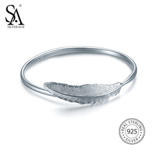 SA SILVERAGE 2019 Fine Jewelry Classic Women Bohemia Feather Silver Bracelets Bangles Real 925 Sterling Silver Bangles for Women 2024 - buy cheap