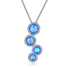 Luxury Female Blue White Fire Opal Pendant Necklace For Women 925 Sterling Silver Purple CZ Round Birthstone Bar Necklace 2024 - buy cheap