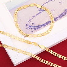 African Necklace Bracelet Set Yellow Gold Color 7mm Link Chain Set For Men Hiphop Jewelry Wholesale Set 2024 - buy cheap