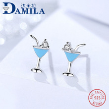 Blue cup 925 sterling silver earrings for women Silver 925 jewelry stud earrings cubic zirconia stone earing for female girls 2024 - buy cheap