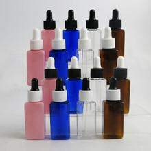 Gotero de plástico PET para uso en aceites esenciales, botella cuadrada de 30ml, 1oz, transparente, ámbar, azul, rosa, 50 unidades 2024 - compra barato