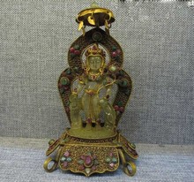 6"Tibet Copper Gild crystal Mosaic Ruby beryl gem Kwan-Yin Bodhisattva Buddha S FREE  Shipping 2024 - buy cheap