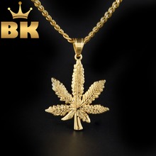 Collar con colgante de hoja de hierba para hombre, cadena cubana de acero inoxidable, Color dorado, hip hop, THE BLING KING 2024 - compra barato