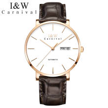 Carnival Fashion Mechanical Wrist Watches For Men Automatic Watch I&W Thin Leather Strap Sapphire Crystal Male Clock kol saati 2024 - buy cheap