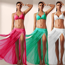 Women Sheer Mesh Bikini Cover Up Solid Color Summer Long Dress Beach Sarong Pareo Long Wrap Dress Split Skirts 2024 - buy cheap
