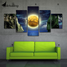 Modular Prints Full moon bat Strait 5 Pieces Canvas Paintings wall pictures for living room posters and prints landcape art 2024 - buy cheap