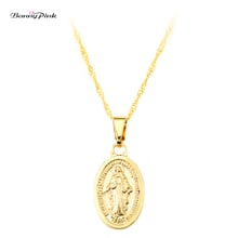 Banny Pink Virgin Mary Pendant Necklace For Women Girls Religious Gold Silver Color Geometric Oval Dangle Chain Choker Colliers 2024 - buy cheap