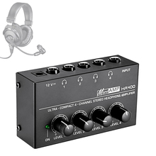 4 канала усилитель для наушников ультра-компактный HA400 мини аудио стерео с адаптером питания черный DIY 2024 - купить недорого