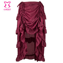 Vintage Wine Red Ruffle Asymmetrical Chiffon Long Skirts Womens Maxi Skirt Victorian Sexy Petticoat Steampunk Gothic Underskirt 2024 - buy cheap