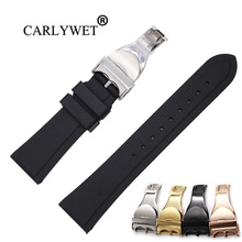 CARLYWET 22 мм черный водонепроницаемый силиконовый резиновый сменный ремешок для наручных часов с серебристой, черной, розовой золотой застежкой для Tudor 2024 - купить недорого