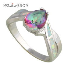 Rainbow Zircon Water Drop design Wholesale & Retail White Fire Opal Silver Stamped Ring USA Sz #6#7#8#9 Fashion Jewelry OR624 2024 - buy cheap