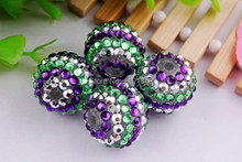 Kwoi vita lime/purple/silver strip color 20mm 100pcs/lot Chunky Resin Rhinestone Beads Ball for Kids Girls  Jewelry Making 2024 - buy cheap