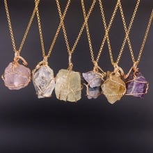 7 design natural rosa real transporte fluorite quartzo pingente de cristal ouro-cor corrente irregular pingente gargantilha colar jóias 2024 - compre barato