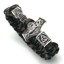 Dropship Viking thor's hammer mjolnir bracelet viking Paracord Amulet Rune Knot Amulet Scandinavian Bracelet viking bracelet Men 2024 - buy cheap