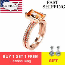 Uloveido-anillos de boda para mujer, joya de compromiso con piedra de Color oro rosa, joyería de Color champán Y422, disponible en EE. UU., 2 uds. 2024 - compra barato