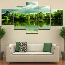 5 peça pintura em tela verde lago árvores hd impressão em tela arte da parede decoração casa poster fotos para sala de estar arte 2024 - compre barato