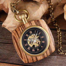 Square Wooden Mechanical Pocket Watch Chains Luxury Red Wooden Hand Winding Skeleton Fob Watches Men Women Clock Gifts Reloj 2024 - купить недорого