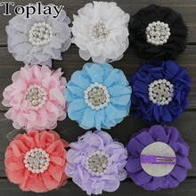 Toplay 12pcs/lot 3.5" Boutique Ballerina Flower Chiffon Lace Flower With Pearl And Clips Girls Hair Ornament Cloth Accessories 2024 - buy cheap