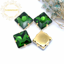 Emerald Square Crystal Glass Sewing Rhinestones with gold Claw Rhinestones for Diy wedding Dress and Bags 2024 - buy cheap