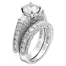 Anillo de circonita AAA redondo blanco de lujo Hainon conjunto de joyería de Color plata de moda promesa anillos de compromiso para mujer 2024 - compra barato