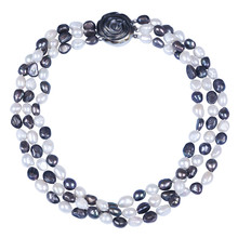 Модное 3-слойное Белое и черное ожерелье из культивированного пресноводного жемчуга с застежкой в виде цветка, ювелирные изделия ручной работы, ожерелье-чокер 2024 - купить недорого
