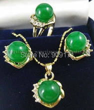 Free Shipping>>10mm Green stone Earrings Ring & Necklace Pendant Set AAA 2024 - buy cheap