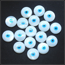 30pcs Wholesale white mother of pearl cabochons shell cabochons bracelet making coin shape finger rings 14mm with blue eye 2024 - buy cheap