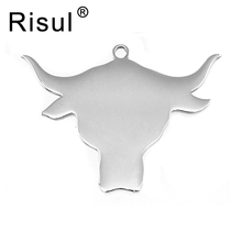 100pcs Stainless steel jewelry bull ox head necklace pendant plain blank style one loop charm mirror polished wholesale pendants 2024 - buy cheap