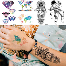 Baofuli adesivo de tatuagem temporária, aquarela, diamante geométrico, astronauta, mapa do mundo, tatuagem estrelada, para homens, mulheres, à prova d'água 2024 - compre barato