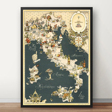 Mapa vintage da itália, mapas de aventura, comida, europa, pinturas retrô, em tela, pôsteres adesivos de parede, decoração para casa, presente de família, 1949 2024 - compre barato