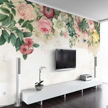 Papel de parede moderno com flor de rosa, mural de papel de parede 3d, pintura à mão, decoração para casa, floral colorido 2024 - compre barato
