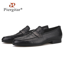 Piergitar Handmade Crocodile embossed Genuine Leather Men's shoes party and wedding Men Loafers male's Causal Flats plus size 2024 - buy cheap