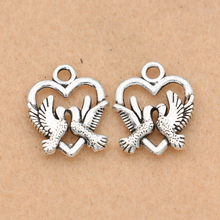 KJjewel Antique Silver Plated Dove Heart Charms Pendants Jewelry DIY Findings Jewelry Making Bracelet Accessories 17mm 2024 - buy cheap