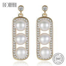 DOTEFFIL-pendientes de gota con 3 perlas de agua dulce Natural para mujer, aretes de Plata de Ley 925 dorada, joyería de perlas, regalo de boda/fiesta 2024 - compra barato