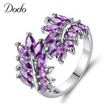 Женское кольцо с фиолетовым фианитом, обручальное кольцо с листьями, ювелирное изделие, R508 2024 - купить недорого