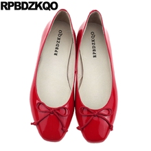 Балетки из лакированной кожи, итальянские балетки большого размера на заказ, красные женские туфли на плоской подошве с маленьким милым бантом и квадратным носком, белые 2024 - купить недорого