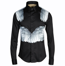 Camisas de manga larga para hombre, camisa con estampado de alas de diseño de marca, ajustada e informal, color negro 2024 - compra barato